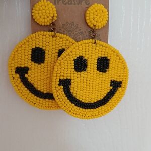 Yellow Smiley Face Beaded Earrings
